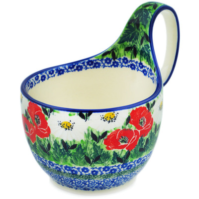 Polish Pottery Bowl with Loop Handle 16 oz Polish Poppies UNIKAT
