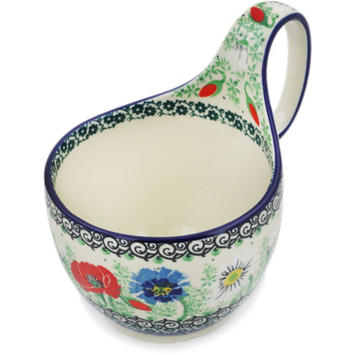 Polish Pottery Bowl with Loop Handle 16 oz Polish Wildflowers UNIKAT