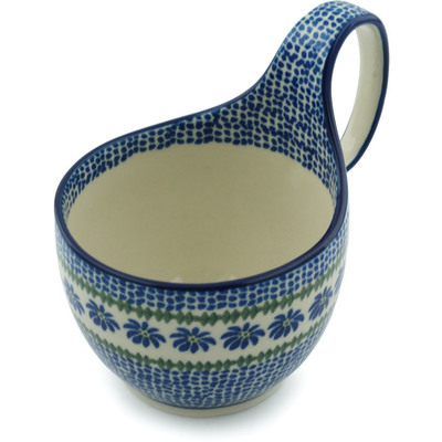 Polish Pottery Bowl with Loop Handle 16 oz Polka Dot Daisy