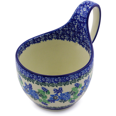 Polish Pottery Bowl with Loop Handle 16 oz Pretty In Blue