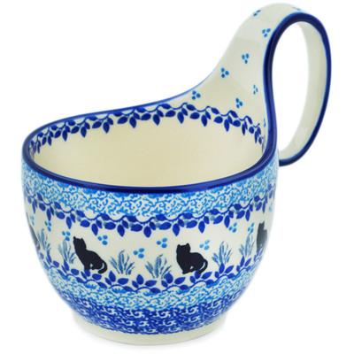 Polish Pottery Bowl with Loop Handle 16 oz Pretty Kitty