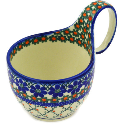Polish Pottery Bowl with Loop Handle 16 oz Primrose Trellis