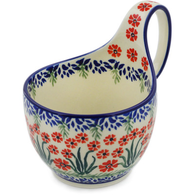 Polish Pottery Bowl with Loop Handle 16 oz Red April Showers