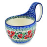 Polish Pottery Bowl with Loop Handle 16 oz Red Pansy