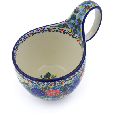 Polish Pottery Bowl with Loop Handle 16 oz Robbin&#039;s Meadow UNIKAT