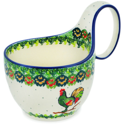 Polish Pottery Bowl with Loop Handle 16 oz Rooster&#039;s Crow UNIKAT
