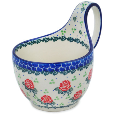 Polish Pottery Bowl with Loop Handle 16 oz Rose Field