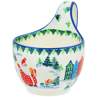 Polish Pottery Bowl with Loop Handle 16 oz Santa&#039;s Village UNIKAT