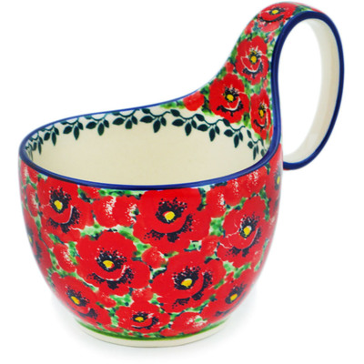 Polish Pottery Bowl with Loop Handle 16 oz Savvy Scarlet UNIKAT