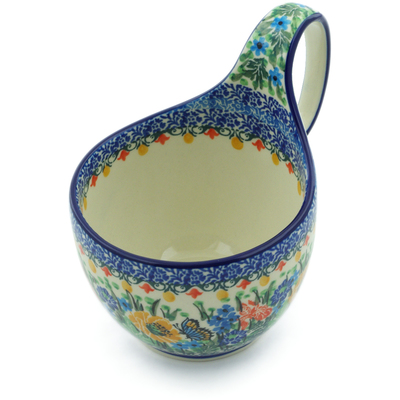 Polish Pottery Bowl with Loop Handle 16 oz Sipping Nectar UNIKAT