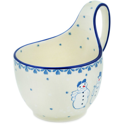 Polish Pottery Bowl with Loop Handle 16 oz Snow Couple