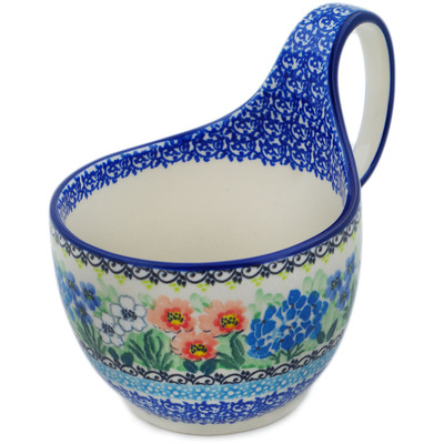 Polish Pottery Bowl with Loop Handle 16 oz Spring Joy UNIKAT
