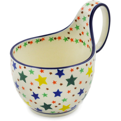Polish Pottery Bowl with Loop Handle 16 oz Star Fiesta