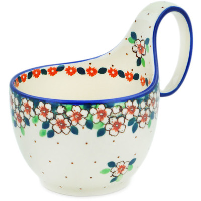 Polish Pottery Bowl with Loop Handle 16 oz Strawberry Blossom
