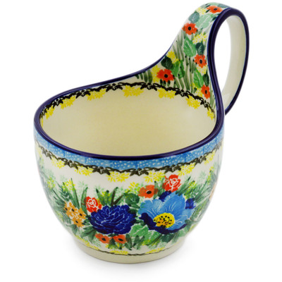 Polish Pottery Bowl with Loop Handle 16 oz Summer Garden UNIKAT