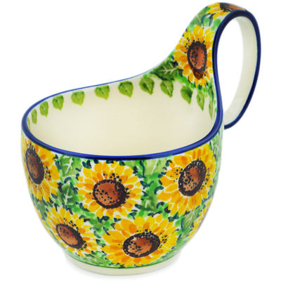 Polish Pottery Bowl with Loop Handle 16 oz Sunflower Bliss UNIKAT