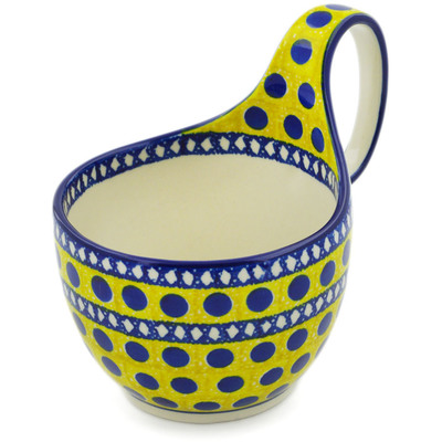 Polish Pottery Bowl with Loop Handle 16 oz Sunshine And Dots