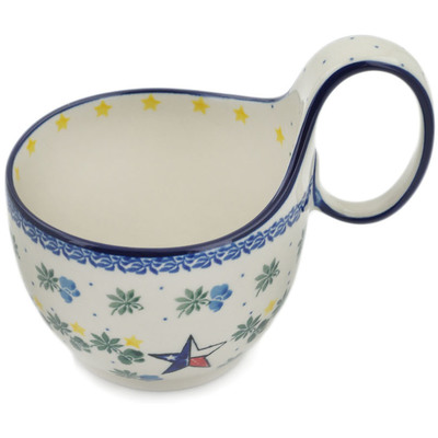 Polish Pottery Bowl with Loop Handle 16 oz Texas Blue Bonnets