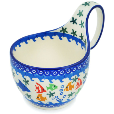 Polish Pottery Bowl with Loop Handle 16 oz Under The Sea
