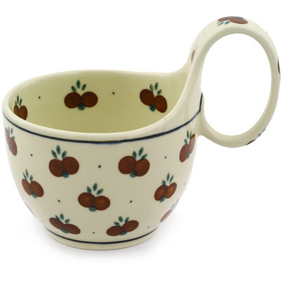 Polish Pottery Bowl with Loop Handle 16 oz Wild Cherry