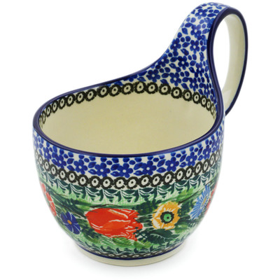 Polish Pottery Bowl with Loop Handle 16 oz Wildflower Path UNIKAT