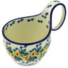 Polish Pottery Bowl with Loop Handle 16 oz Yellow Flower Wreath