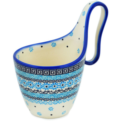 Polish Pottery Bowl with Loop-Handle 7&quot; Baby Blues UNIKAT