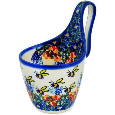 Polish Pottery Bowl with Loop-Handle 7&quot; Bee Fun UNIKAT