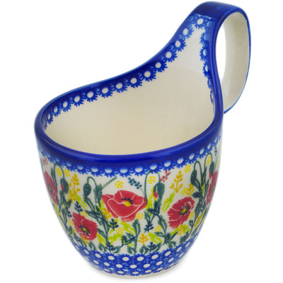 Polish Pottery Bowl with Loop-Handle 7&quot; Bloom Bells UNIKAT