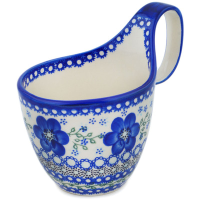 Polish Pottery Bowl with Loop-Handle 7&quot; Bloom Queens