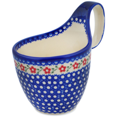 Polish Pottery Bowl with Loop-Handle 7&quot; Blossom Dots