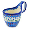 Polish Pottery Bowl with Loop-Handle 7&quot; Blue Tulip Garden UNIKAT