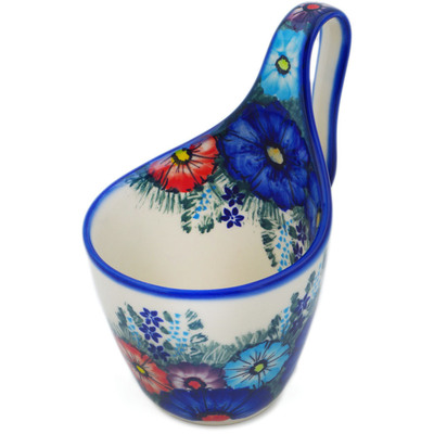 Polish Pottery Bowl with Loop-Handle 7&quot; Bouquet Of Love UNIKAT