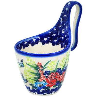 Polish Pottery Bowl with Loop-Handle 7&quot; Butterfly Rush UNIKAT