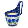 Polish Pottery Bowl with Loop-Handle 7&quot; Cobalt Hydrangea UNIKAT