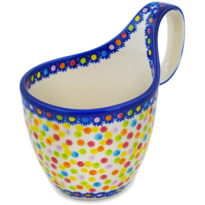 Polish Pottery Bowl with Loop-Handle 7&quot; Colorful Polka Dots