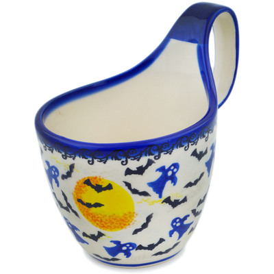 Polish Pottery Bowl with Loop-Handle 7&quot; Ghostly Skies