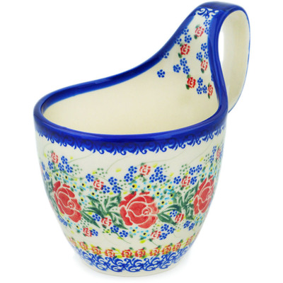 Polish Pottery Bowl with Loop-Handle 7&quot; Glorious Rose