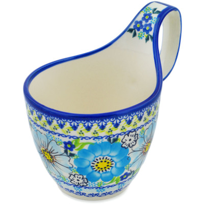 Polish Pottery Bowl with Loop-Handle 7&quot; Happy Blue UNIKAT