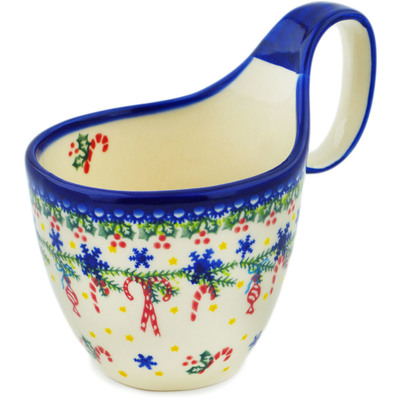 Polish Pottery Bowl with Loop-Handle 7&quot; Holly Jolly