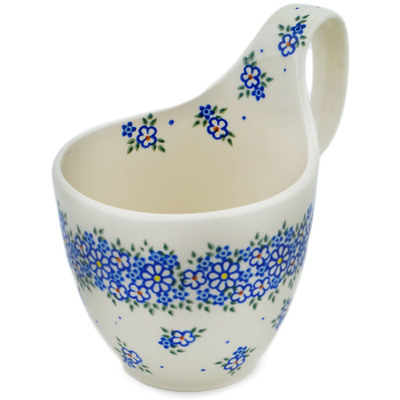 Polish Pottery Bowl with Loop-Handle 7&quot; Meadow Melody