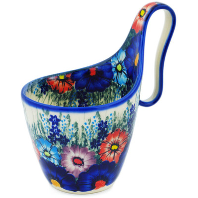 Polish Pottery Bowl with Loop-Handle 7&quot; Peeping Through UNIKAT