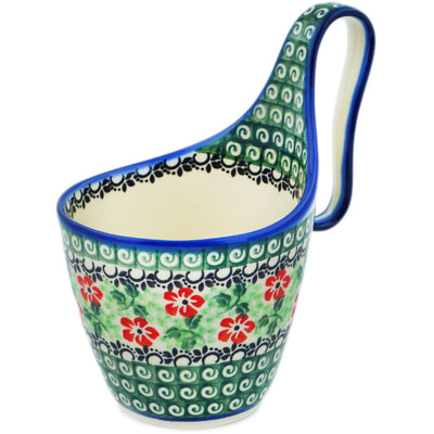 Polish Pottery Bowl with Loop-Handle 7&quot; Poppies Charm UNIKAT