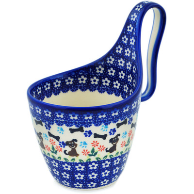 Polish Pottery Bowl with Loop-Handle 7&quot; Puppy Love UNIKAT