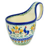 Polish Pottery Bowl with Loop-Handle 7&quot; Rooster Madness UNIKAT