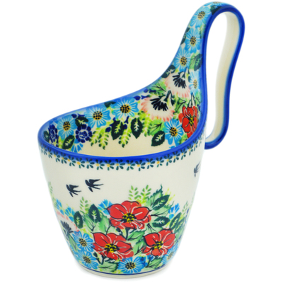 Polish Pottery Bowl with Loop-Handle 7&quot; Royal Meadow UNIKAT