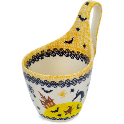 Polish Pottery Bowl with Loop-Handle 7&quot; Scary Boo UNIKAT