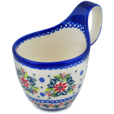 Polish Pottery Bowl with Loop-Handle 7&quot; Snowflake Glory