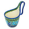 Polish Pottery Bowl with Loop-Handle 7&quot; Soft Blue Petals UNIKAT