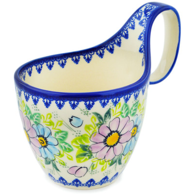 Polish Pottery Bowl with Loop-Handle 7&quot; Spring&#039;s Pastels